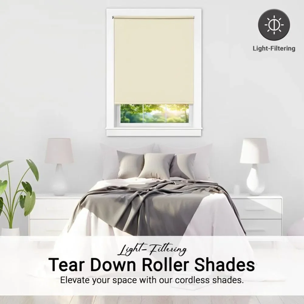 PowerSellerUSA Vinyl Roller Shades, Light Filtering 4-Gauge Thick, Cordless